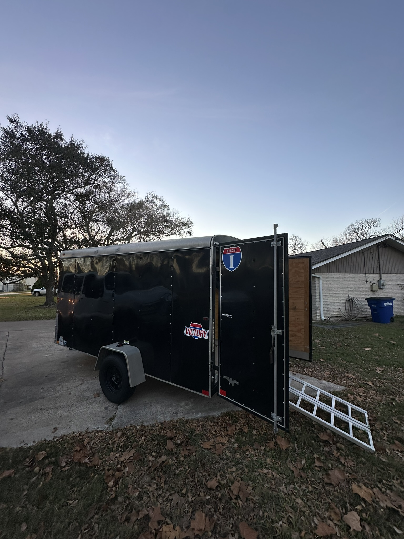 Black enclosed Interstate cargo trailer